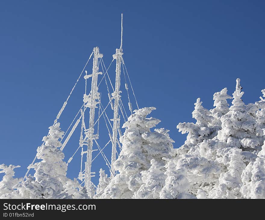 Telecommunication in the mountains during the winter. Telecommunication in the mountains during the winter.