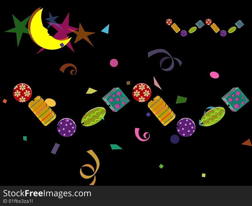 Cheerful celebratory elements on black a background