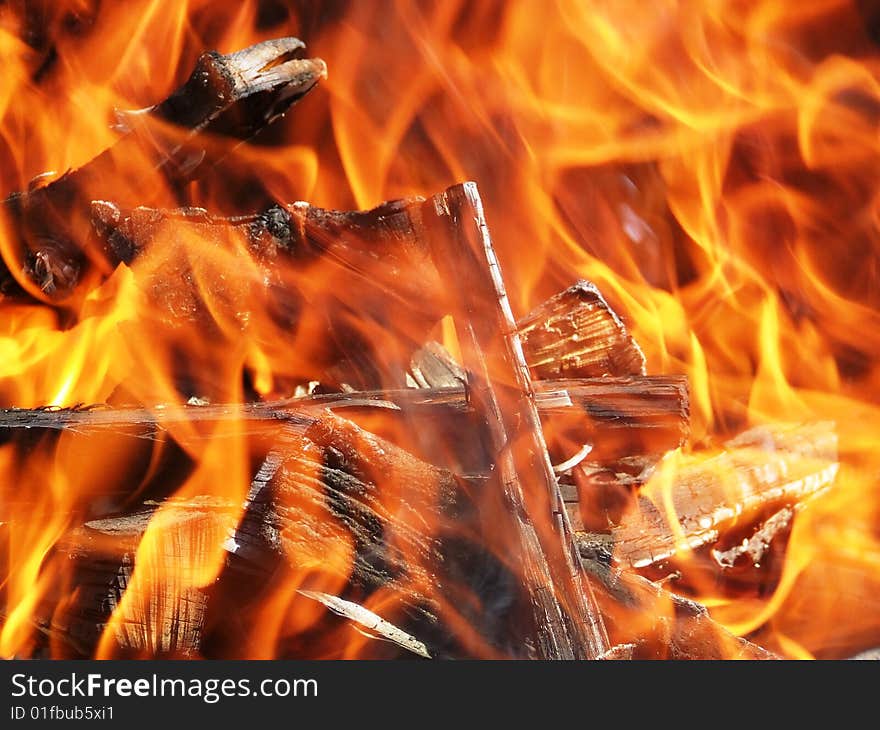 Close-up of fire on wood