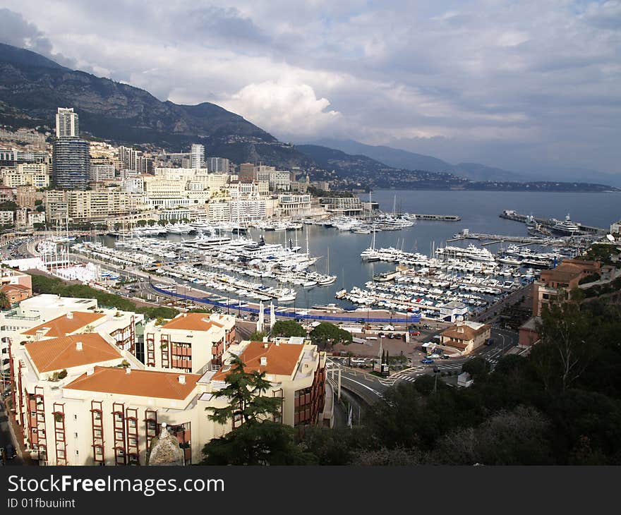 Monte Carlo harbour with clouds