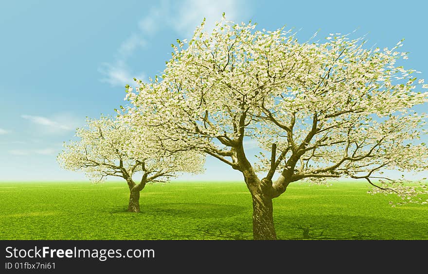 Beautiful blossoming trees. 3d image