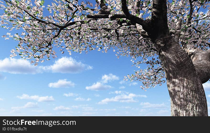 Beautiful blossoming tree. 3d image. Beautiful blossoming tree. 3d image