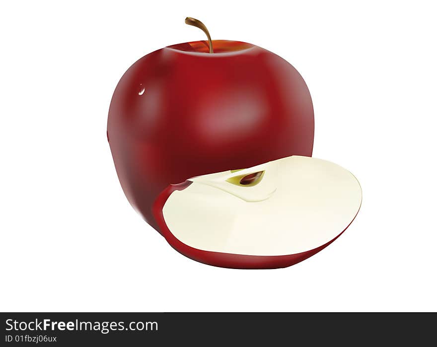 Red vector apple with slice isolated on white. Red vector apple with slice isolated on white