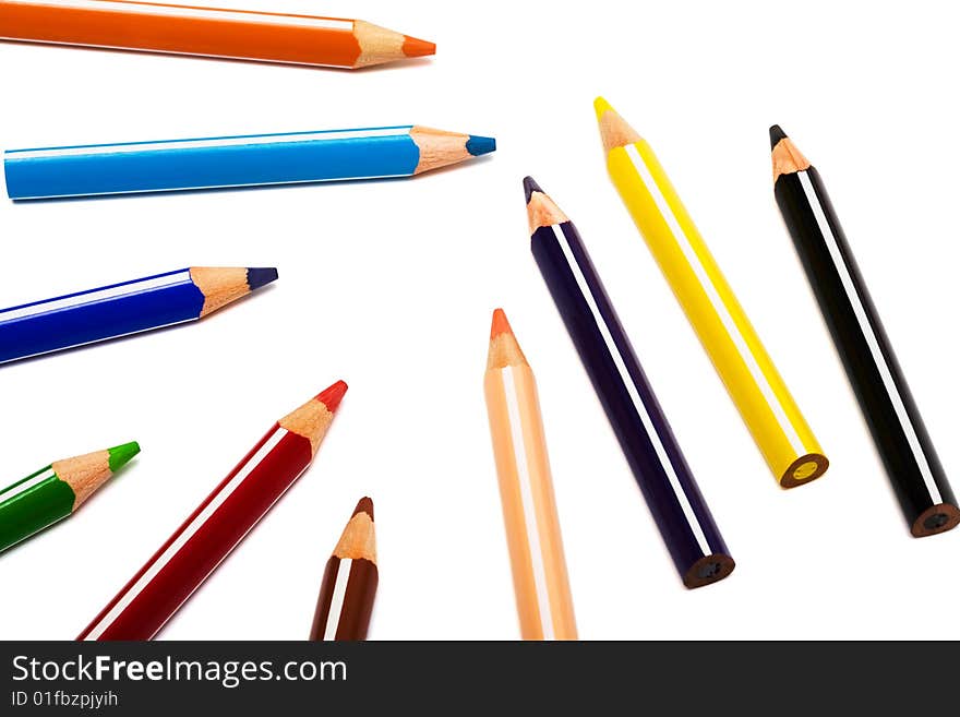 Beautiful color pencils on a white background