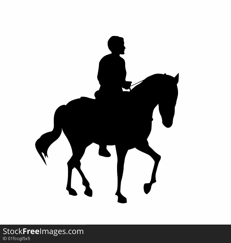 Black silhouette horse and  rider on a white  background. Black silhouette horse and  rider on a white  background