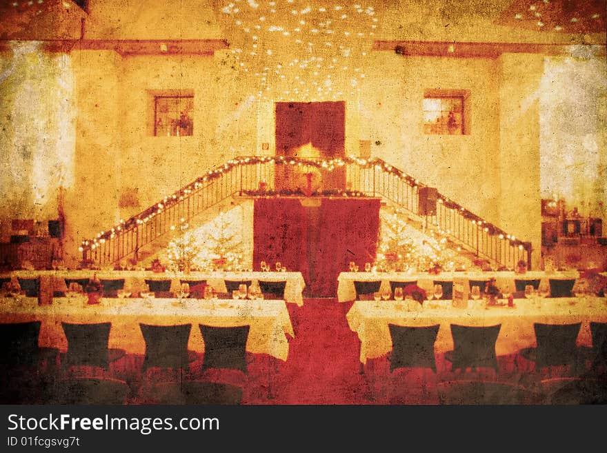 Old large hall for wedding banquet retro look