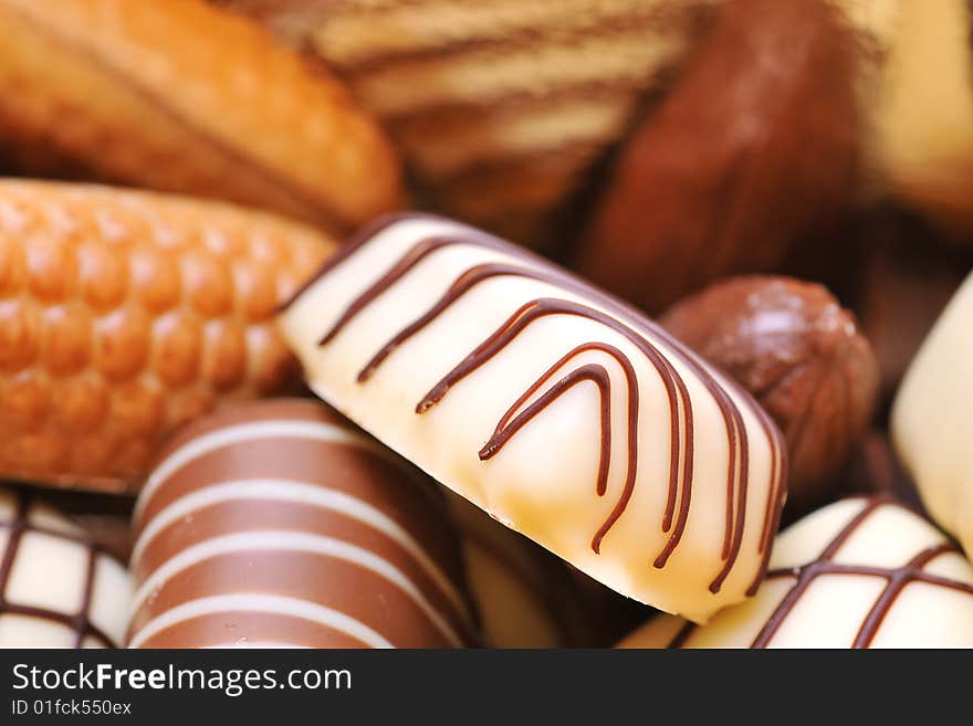 A collection of mixed chocolates in box