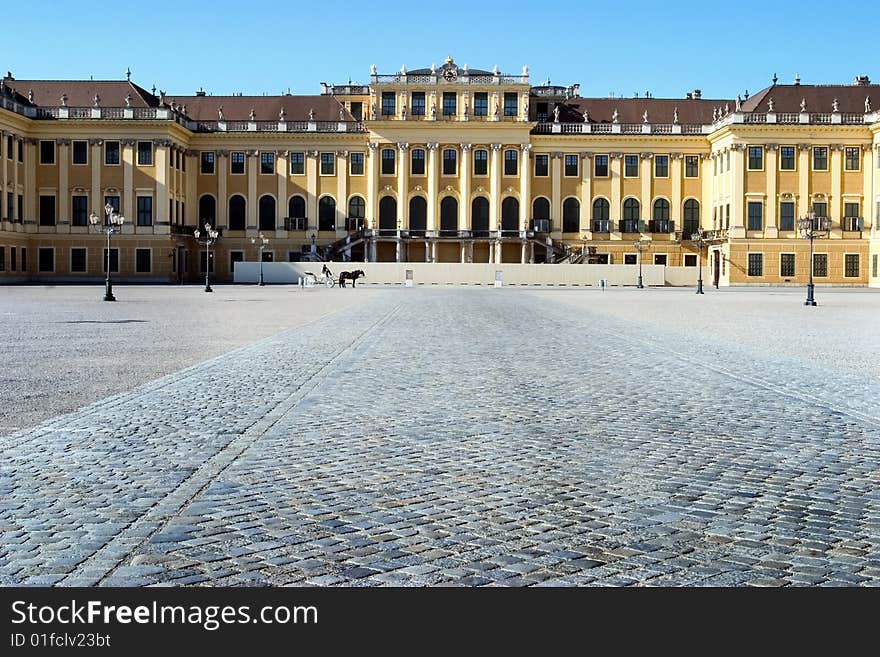 Cobblestone square and palace in Prague