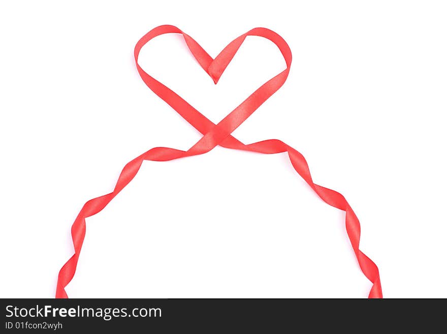 Red heart form ribbon for Valentine isolated over white