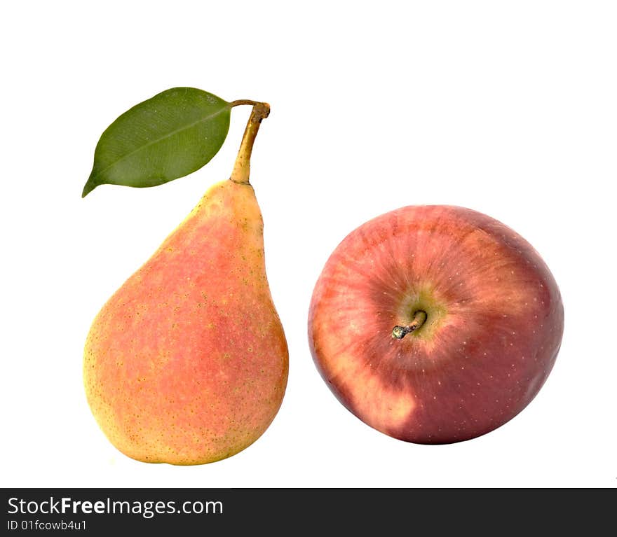 Pear and apple isolated on white background