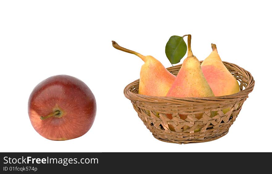 Three pears and red apple