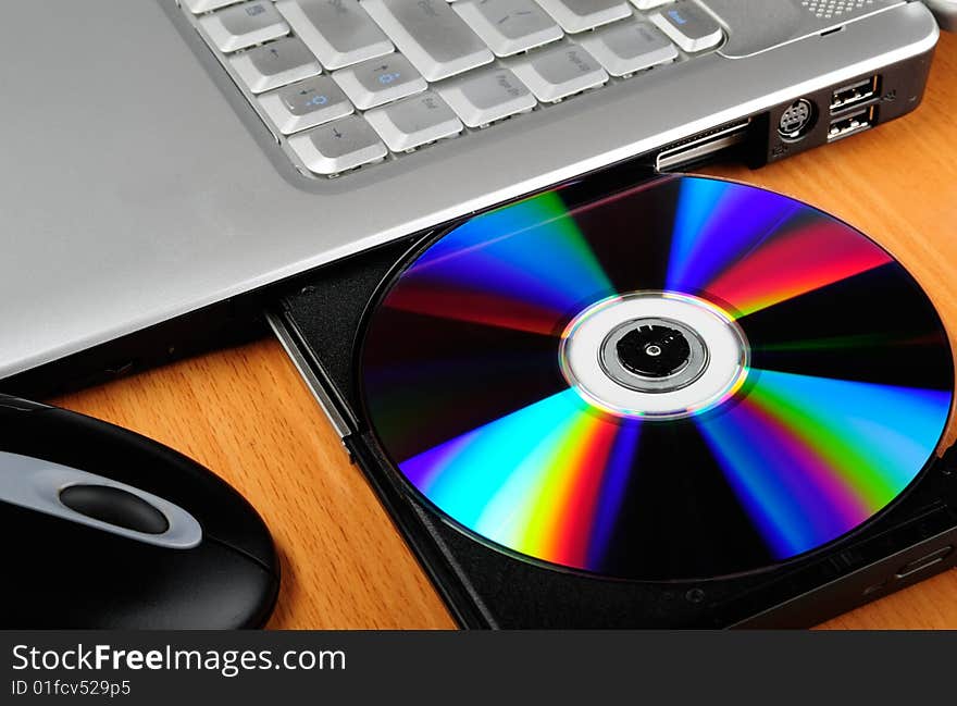 Laptop computer with compact disk. Laptop computer with compact disk