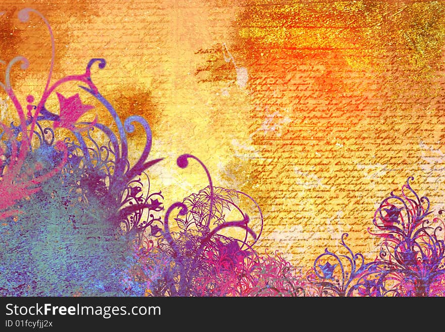 A grunge and floral background. A grunge and floral background