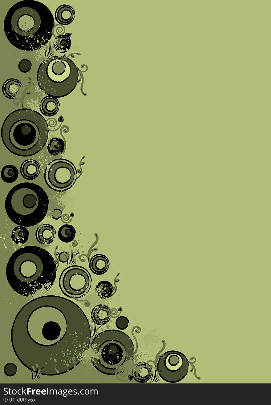 Green grunge and abstract background with different size circles. Green grunge and abstract background with different size circles