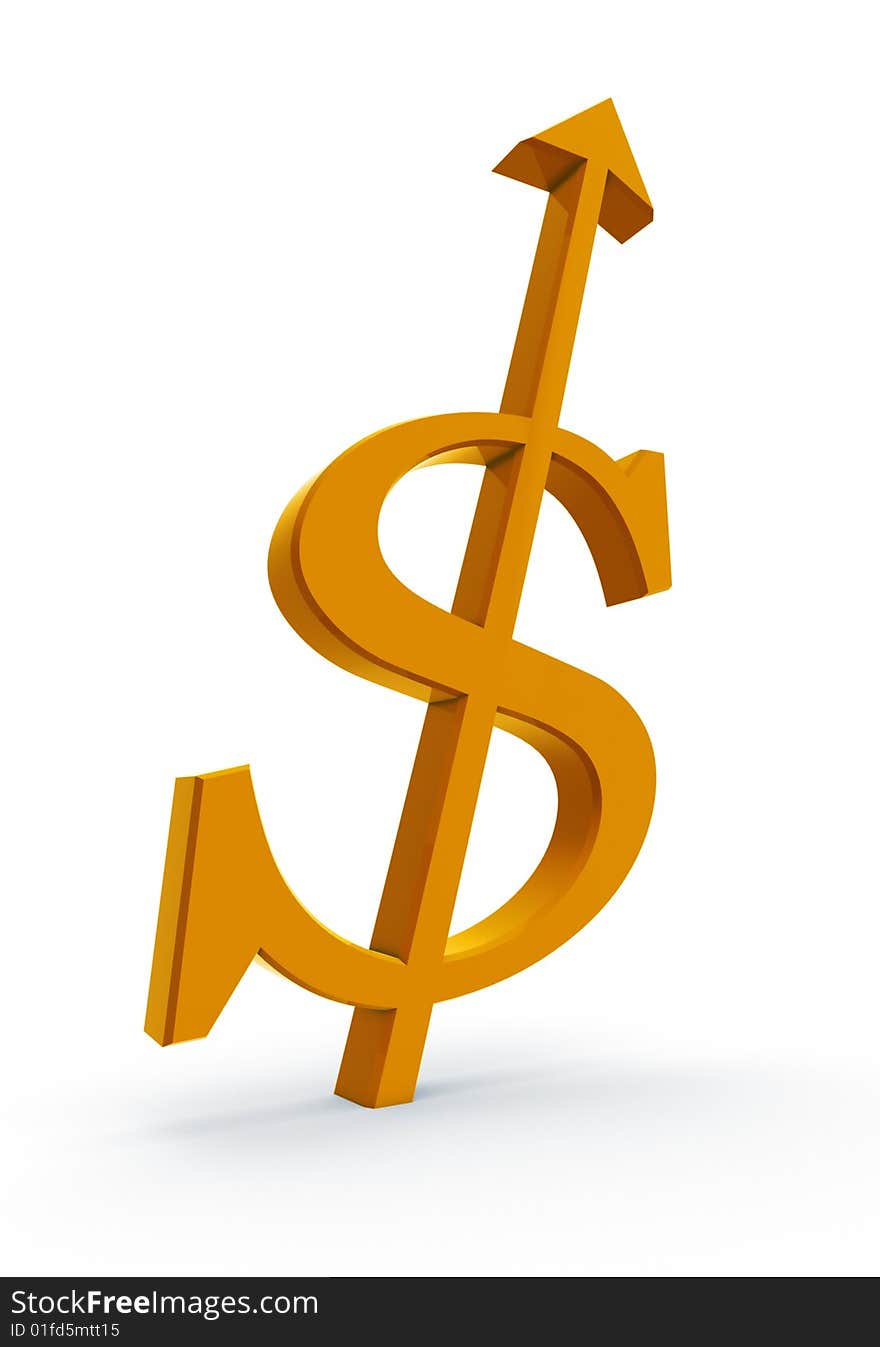 Dollar sign combined with arrow pointing upwards. Dollar sign combined with arrow pointing upwards.