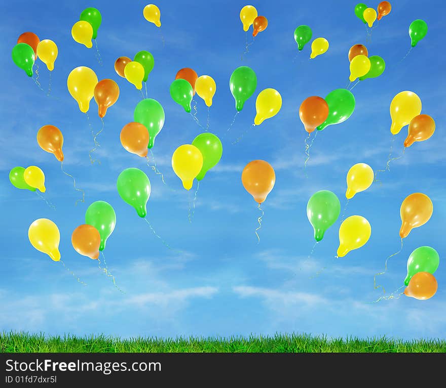 Balloons in the blue, blue sky