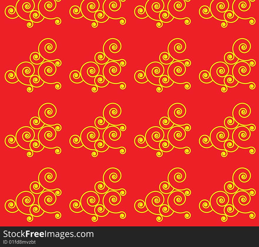 Yellow ornament on red background