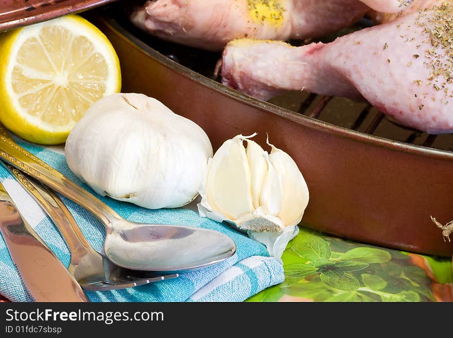 Tasty grill chicken in the plate in kitchen. Tasty grill chicken in the plate in kitchen