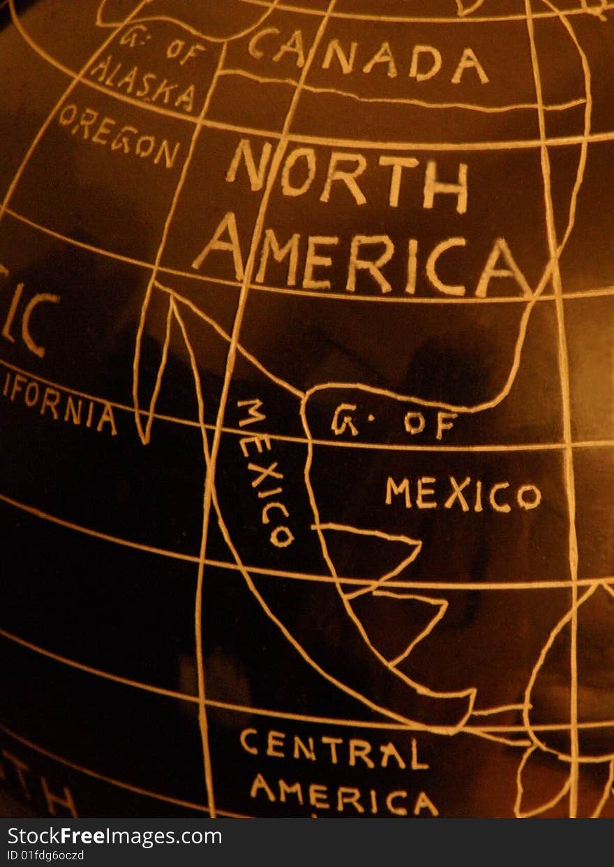 Close up shot of a globe showing North and part of central America (low key). Close up shot of a globe showing North and part of central America (low key)