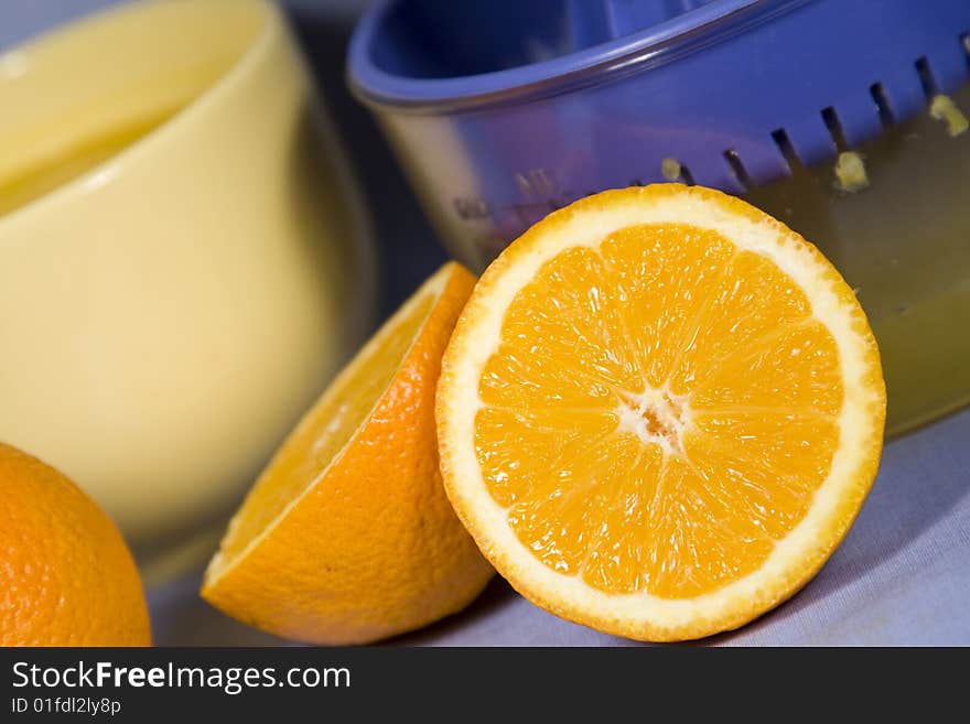 Fresh oranges and orange juice