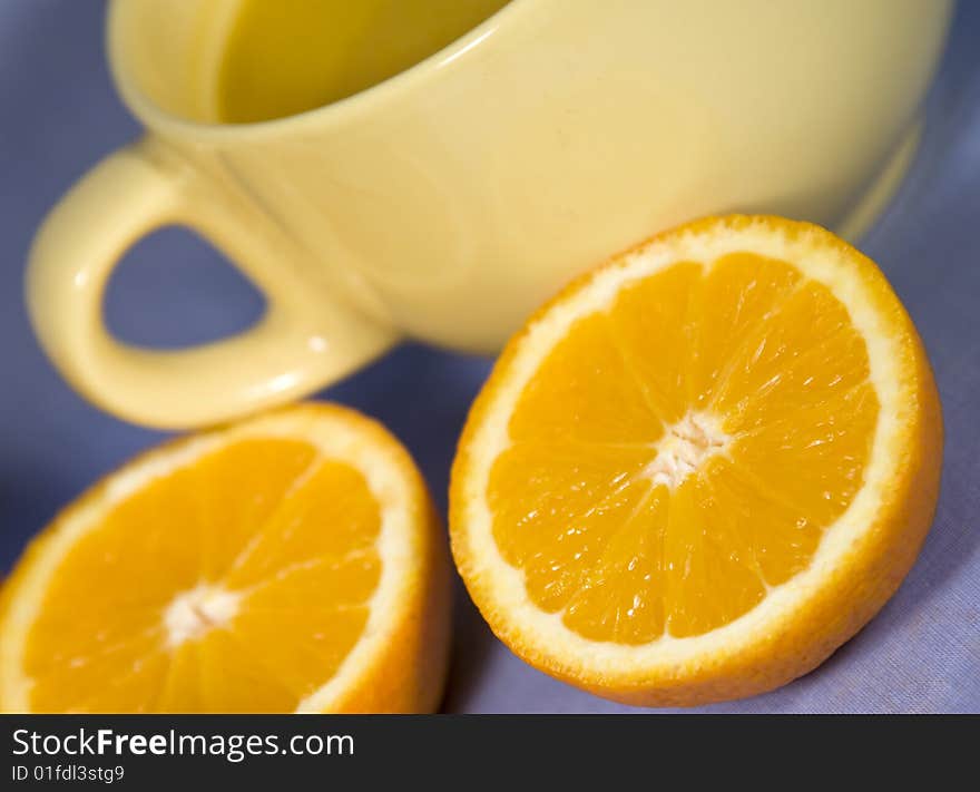 Fresh oranges and orange juice