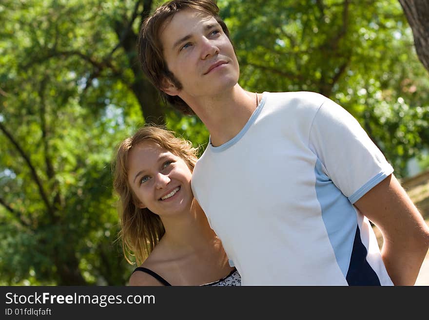 Young couple is looking forward