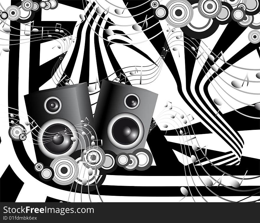 Illustration of futuristic music background with black and white other shapes