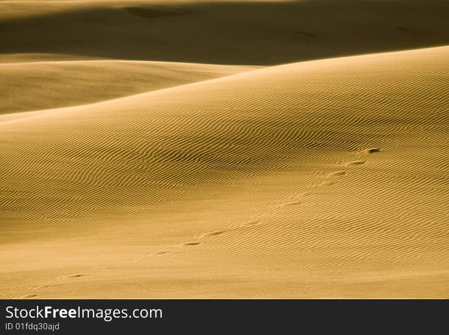 Sand ripples and foot prints