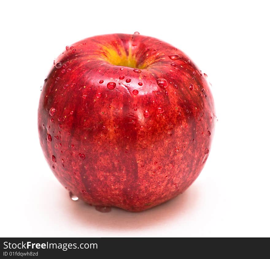 A whole red apple on white background.