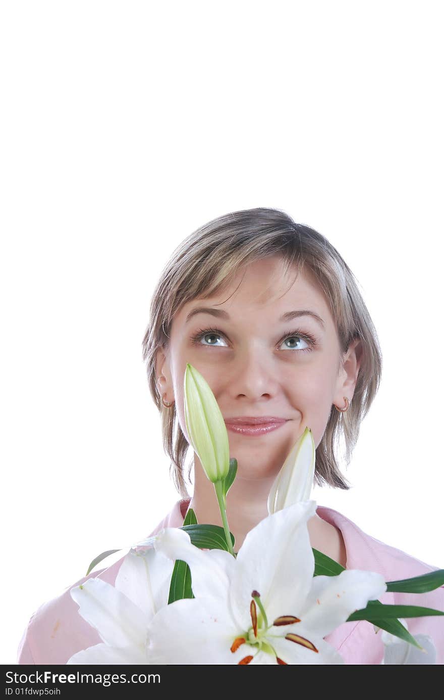 Happy girl with fresh flowers. Happy girl with fresh flowers