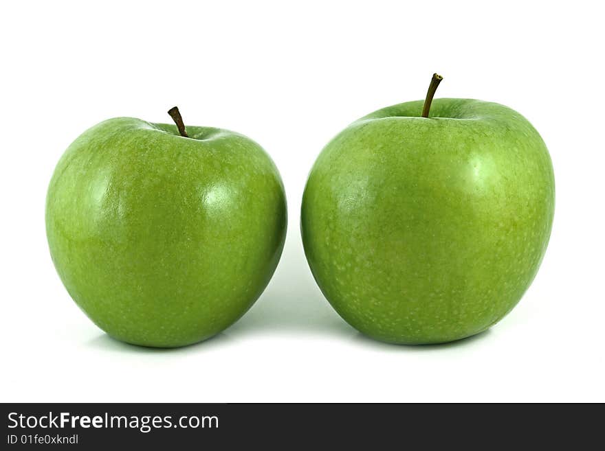 Two green apple on white background. Two green apple on white background