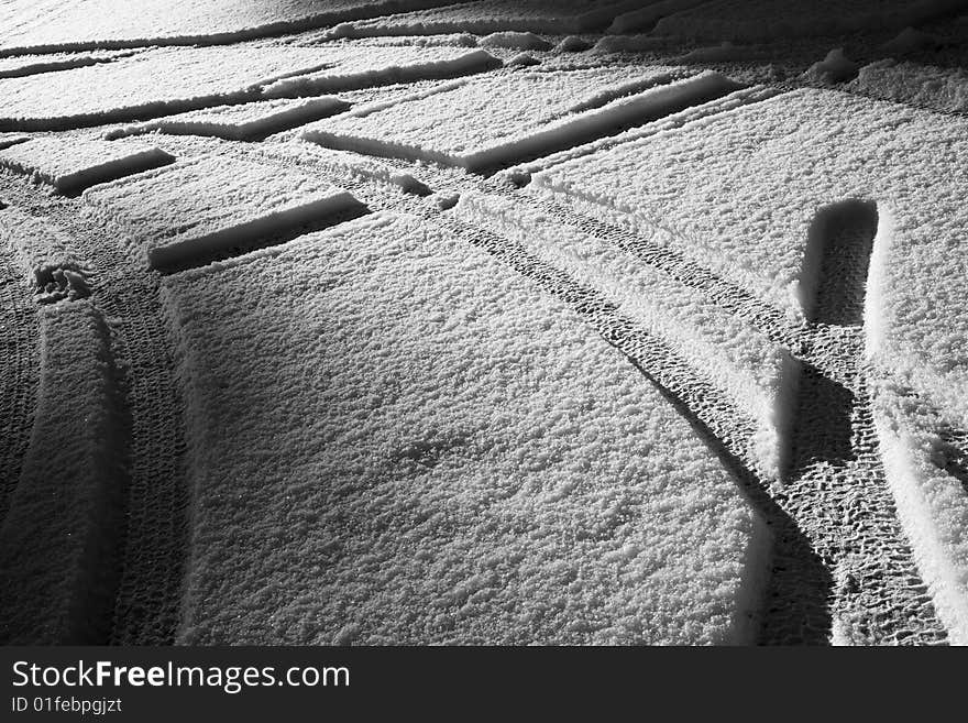 Snow covered parking place