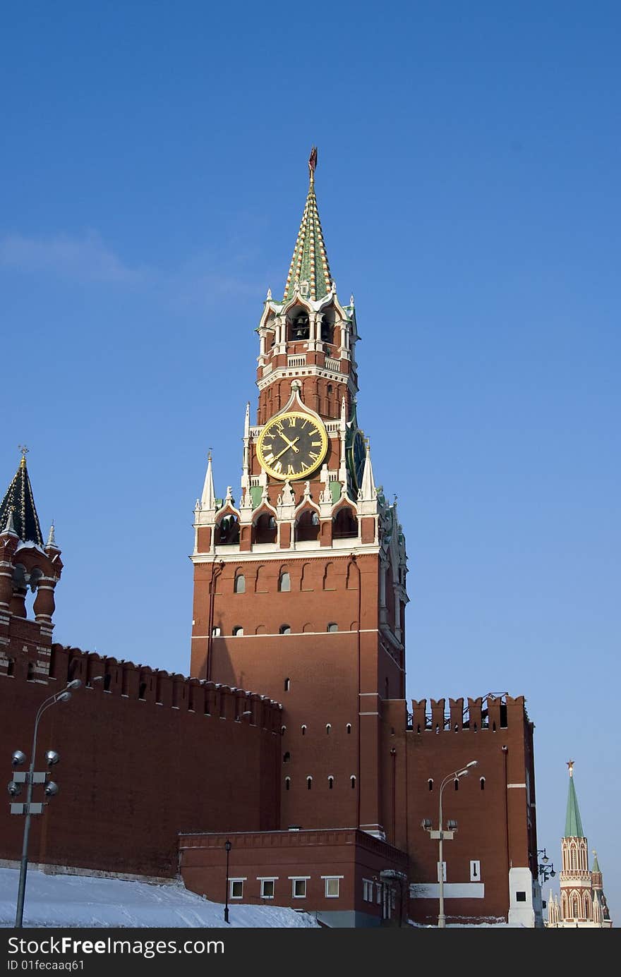 There is a tower on the red square in Moscow city. Is a historical and architecture monument. building. There is a tower on the red square in Moscow city. Is a historical and architecture monument. building