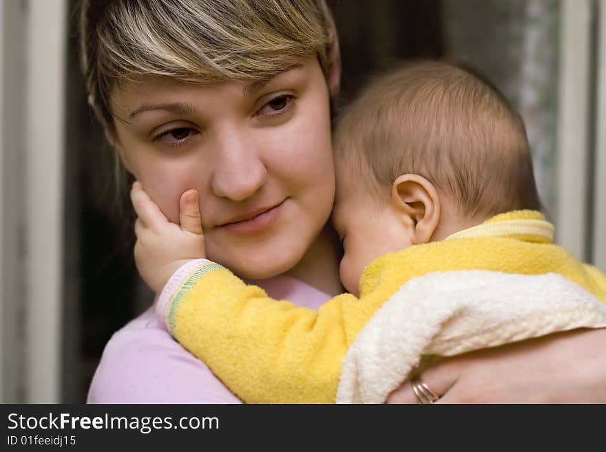 Mother keeps son in his hands. Mother keeps son in his hands