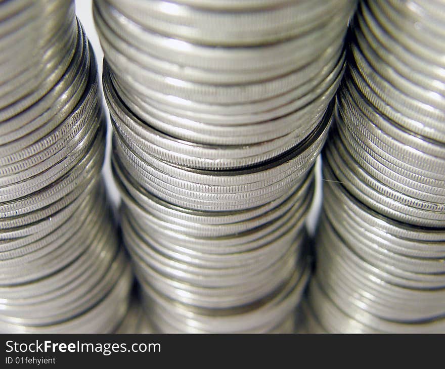 Pile folded coins. Coins stock