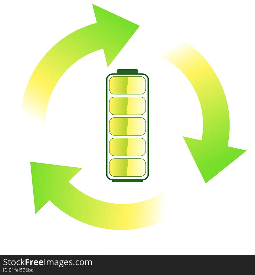 Vector green energy recycling battery icon.