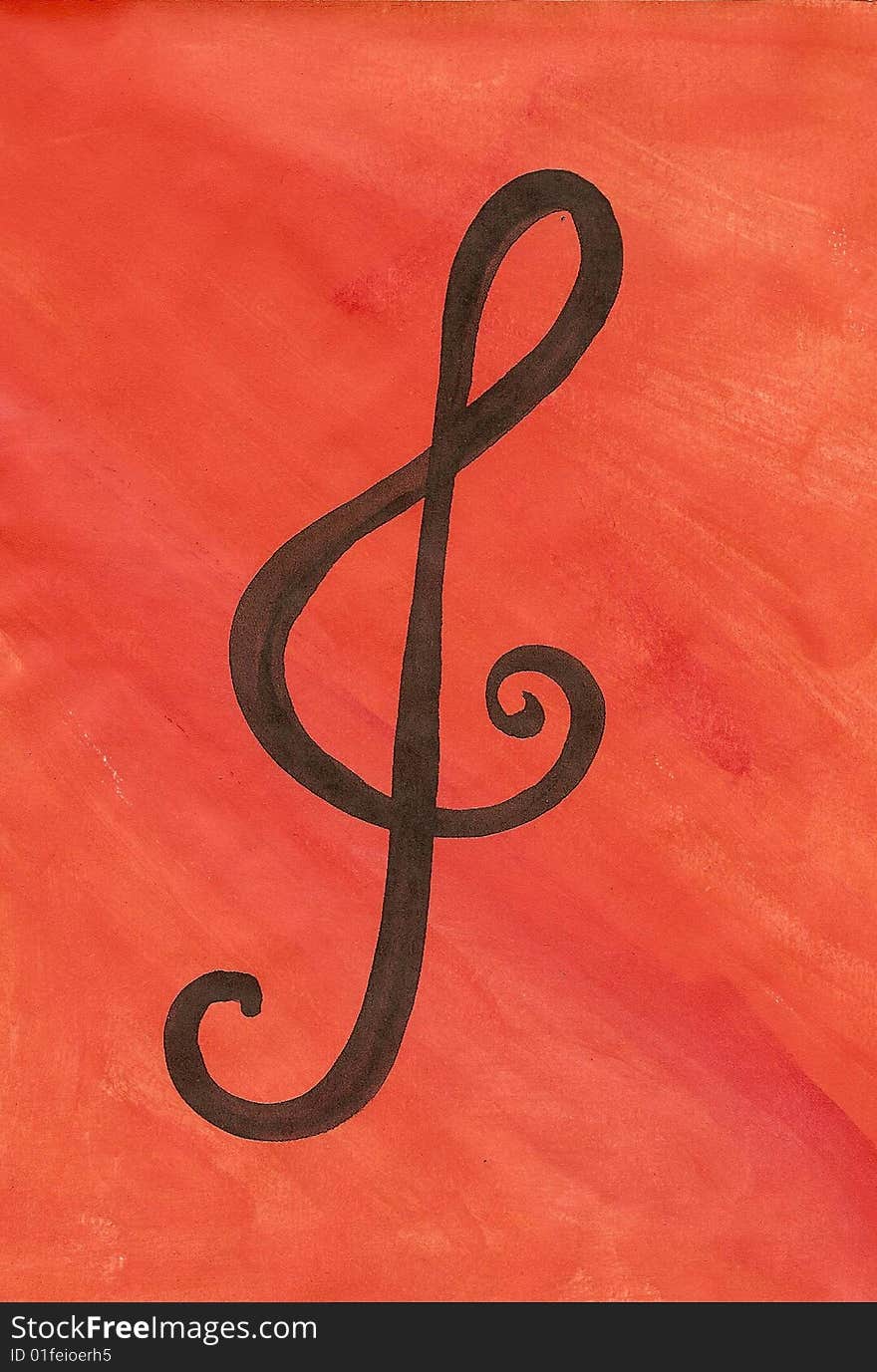 Creative work in painting red of a musical note. Creative work in painting red of a musical note