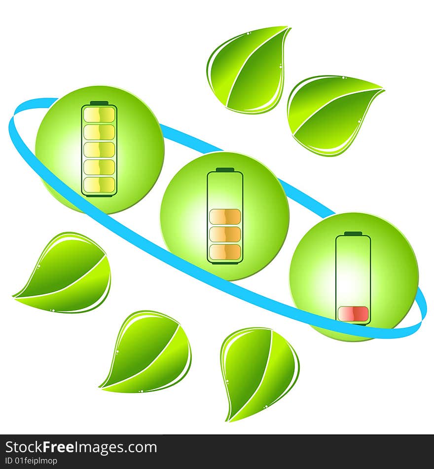 Vector green energy recycling battery icon.