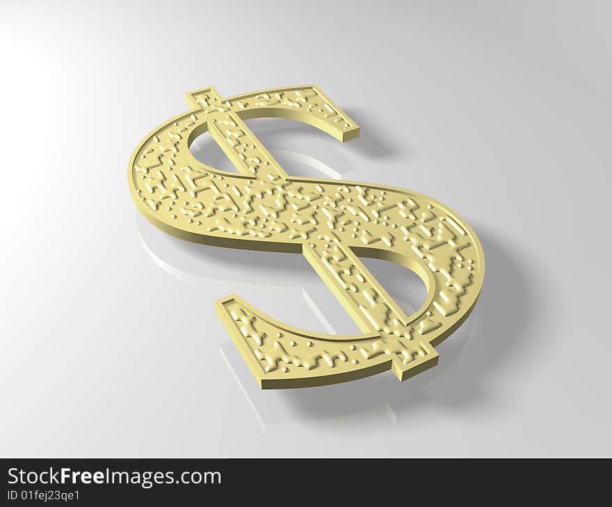 3d generated sign of golden dollar