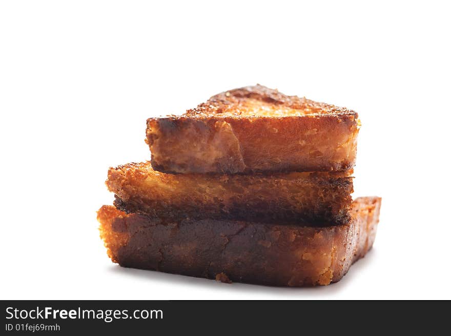 Pile three toasts isolated on a white background.