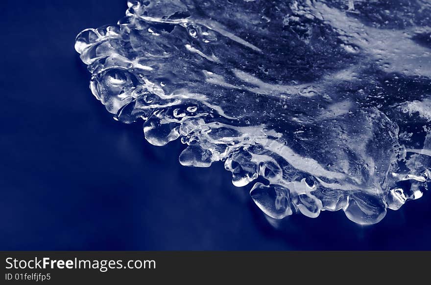 Natural blue ice on a frosty winter day