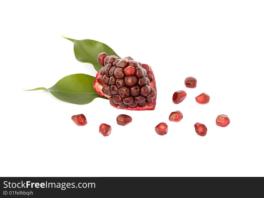 Pomegranate arils isolated on white background