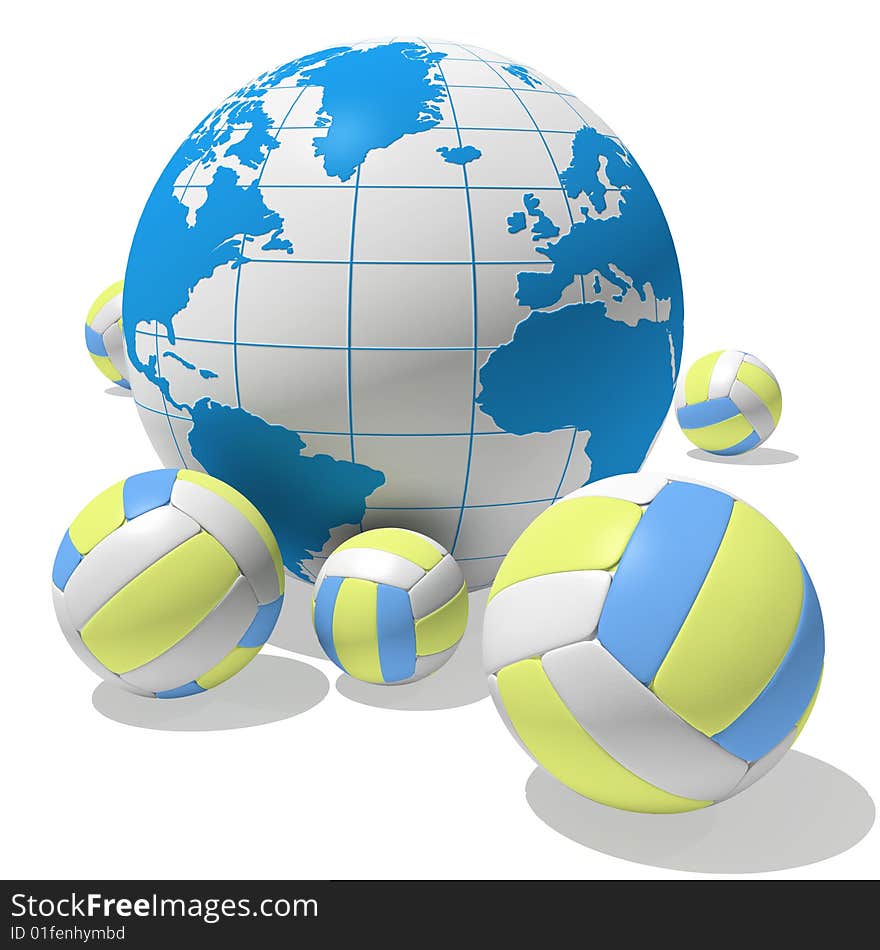 3D rendered balls with globe