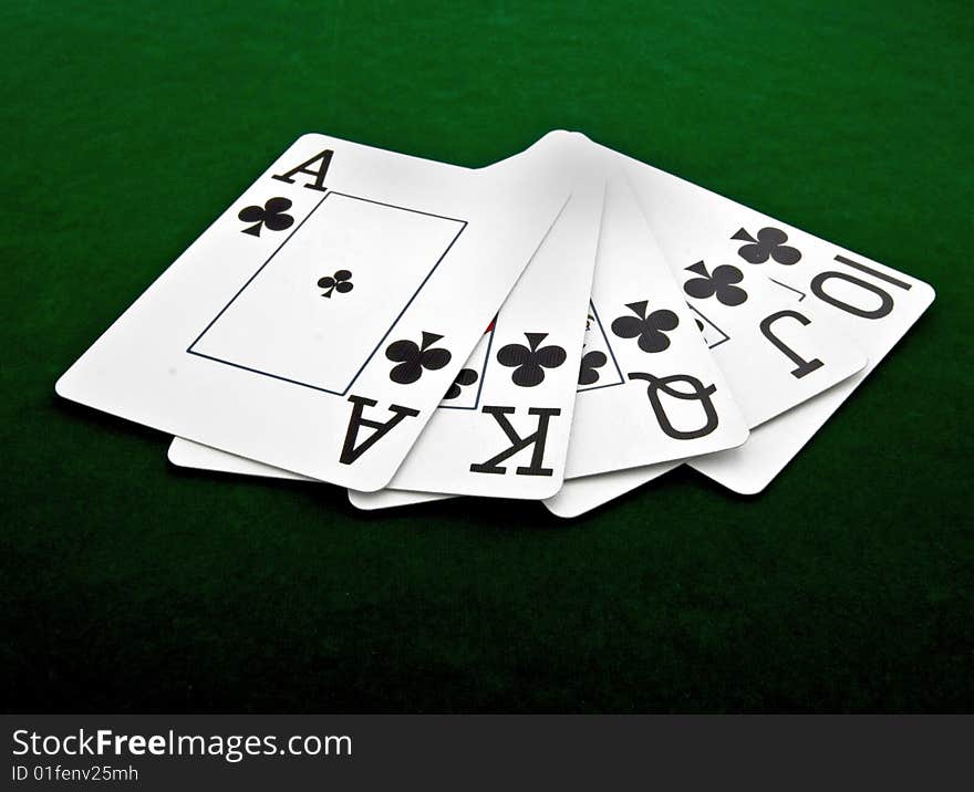 Full house poker hand on green felt. Full house poker hand on green felt