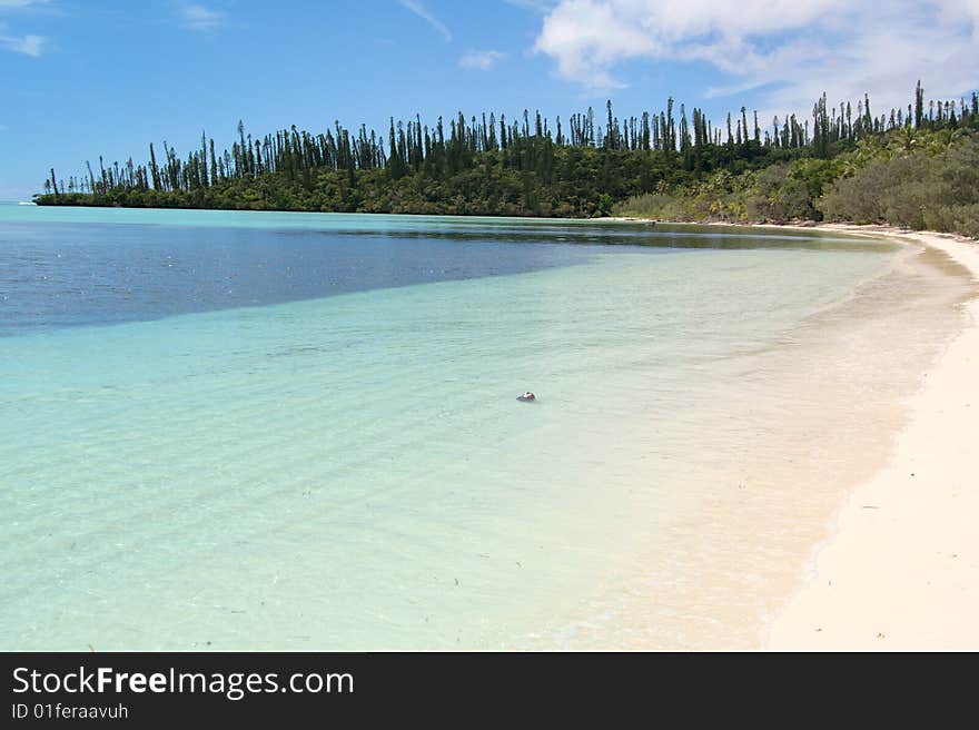 A desert white sandy beach in New Caledonia