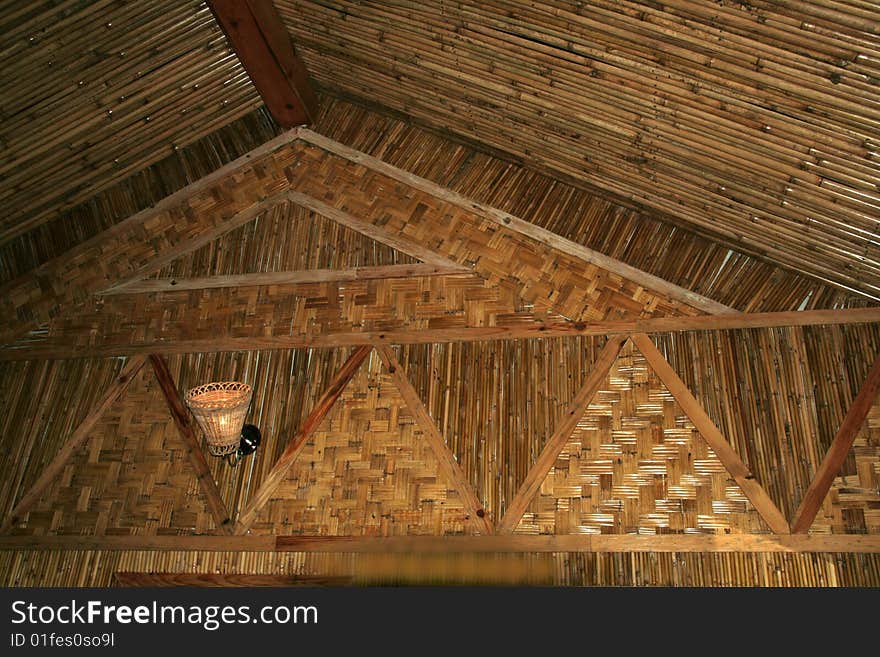 Cane stick Interior of wall and roof in a posh accommodation. Cane stick Interior of wall and roof in a posh accommodation