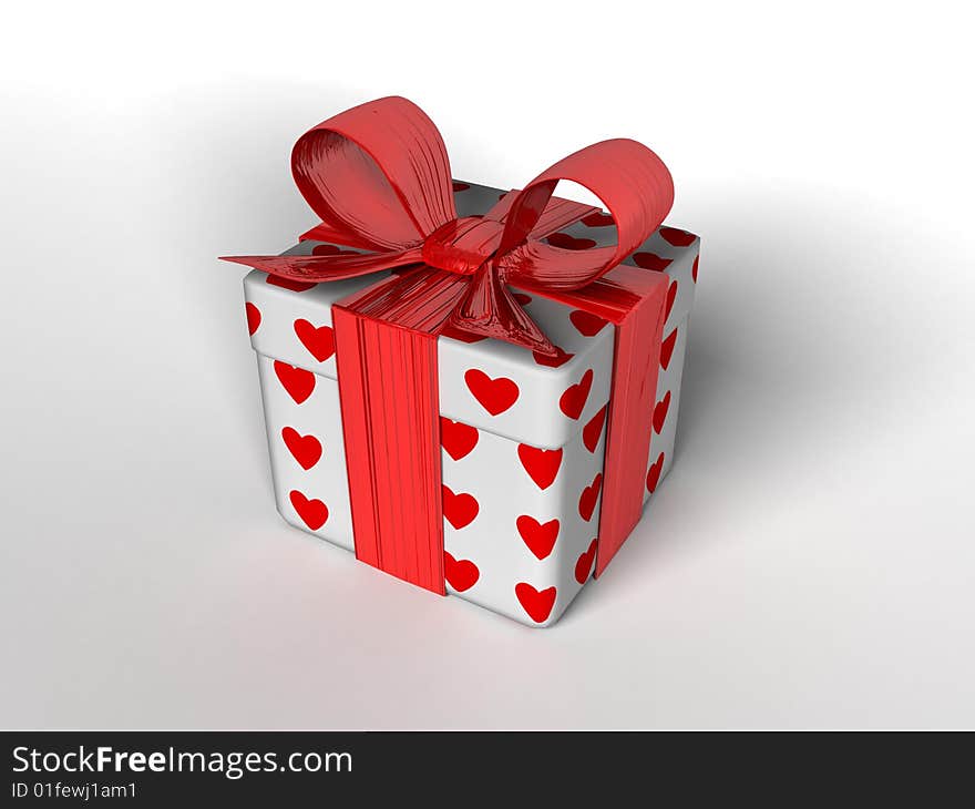 Isolated gift box with hearts - 3d illustration on white