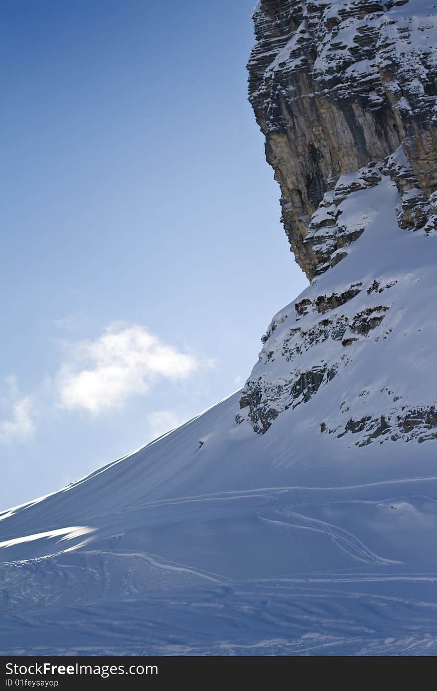 Rock Face With Ski Tracks