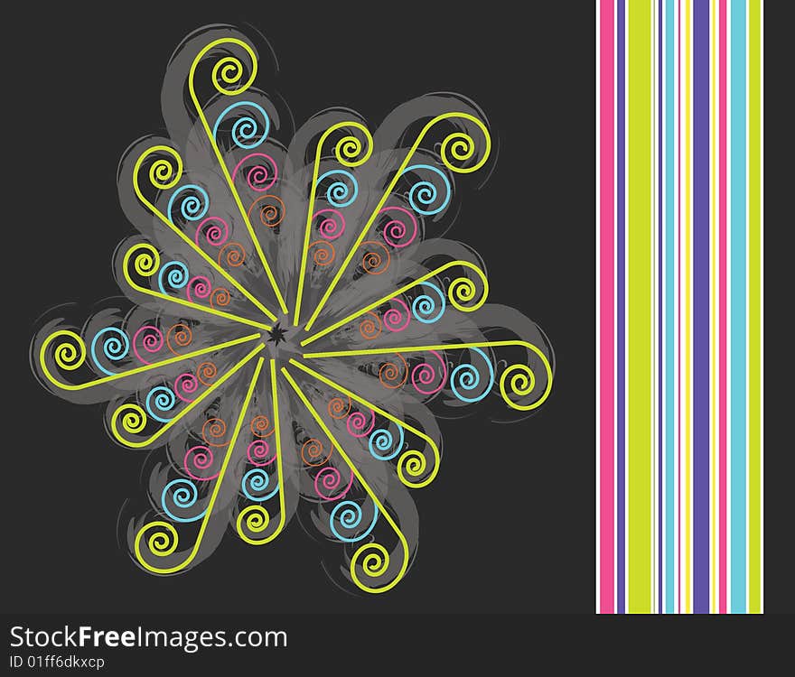 A colorful Spiral n Stripe background with floral curves