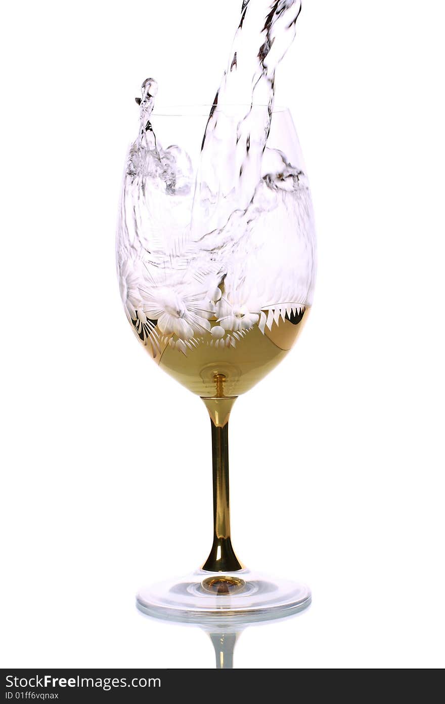 Water glass with stream and splash